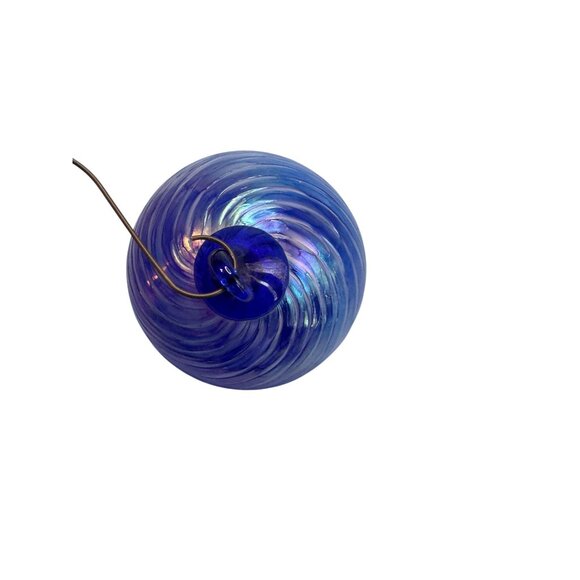 Hand Blown Glass Friendship Ball Cobalt Blue Iridescent 3 3/4 Inch Round Ornamen - Picture 5 of 6